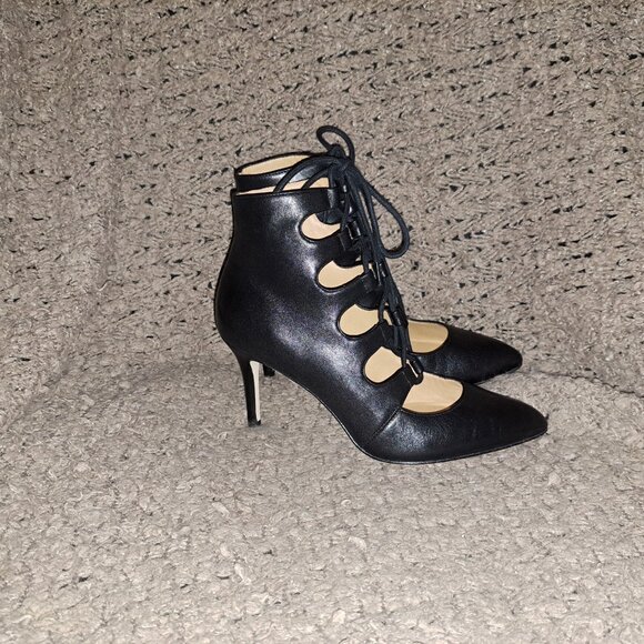 KORS MICHAEL KORS-Black Leather Lace Up Cage Stiletto Booties-Sz 6.5M-NWOB - Picture 5 of 8